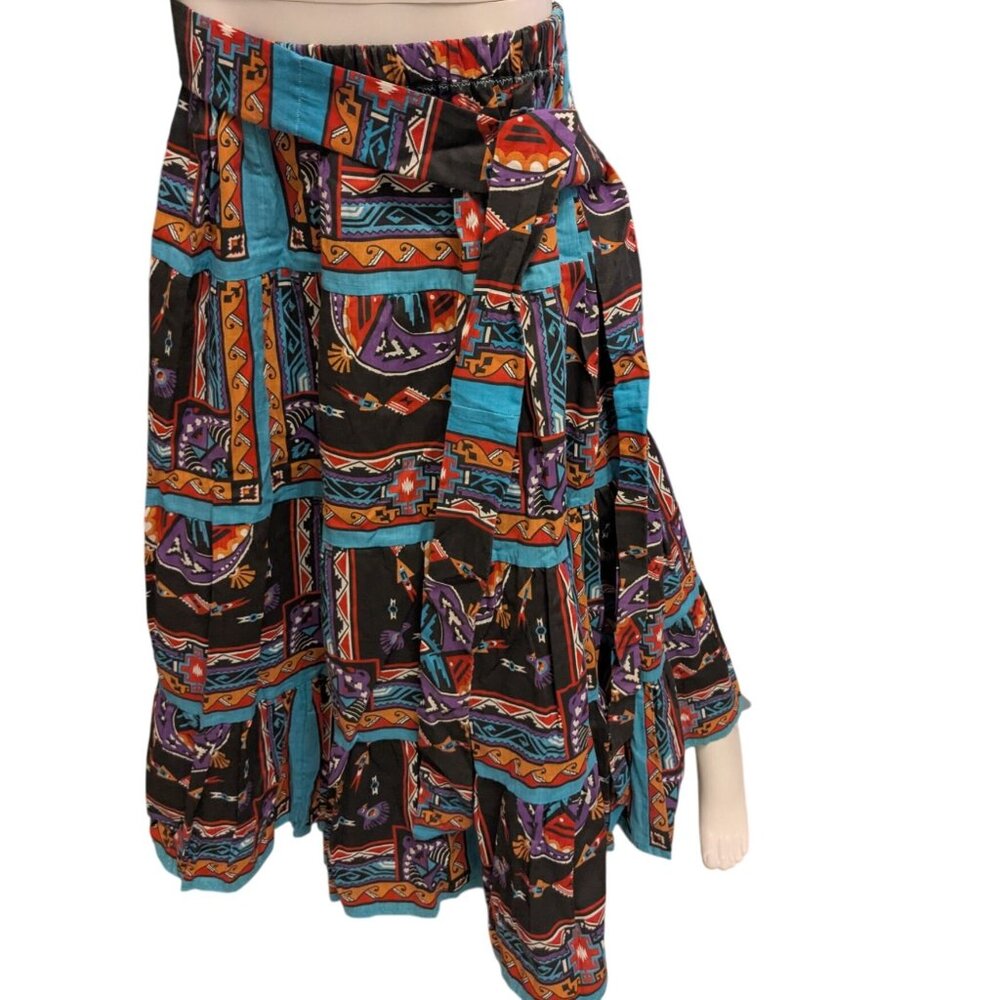 Vintage Skirt Womens 32 Inch Waist Turquoise Rust Black Purple Elastic Waist
